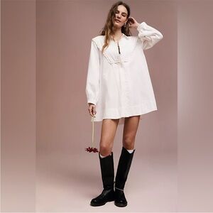 Free People Crisp White Boho Peasant Ruffle Tunic Top
